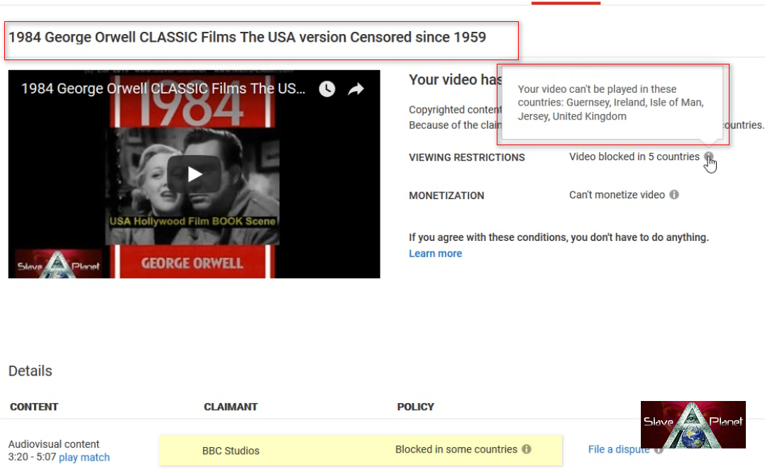 The CENSORSHIP of Censorship UK Youtube 1984 George Orwells Original Book Film copies subdued